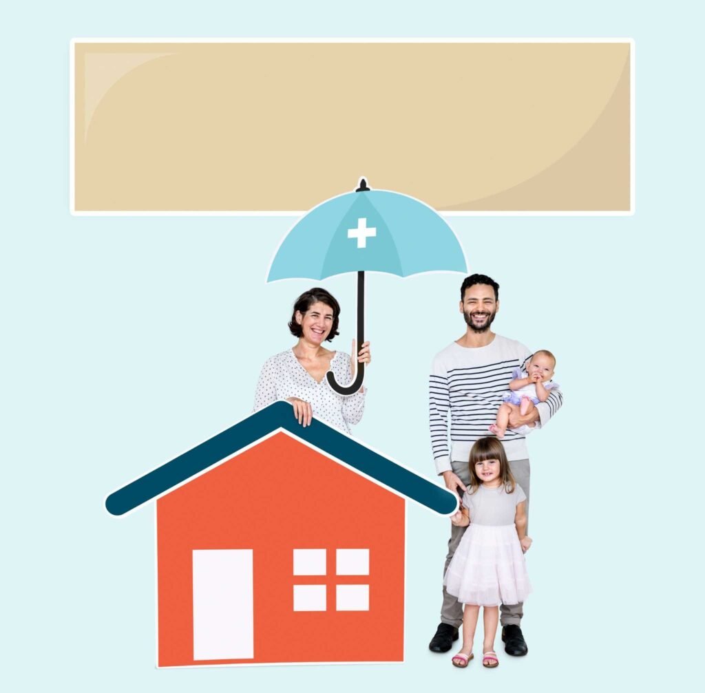 Illustration of a life insurance policy document with a family icon and calendar.