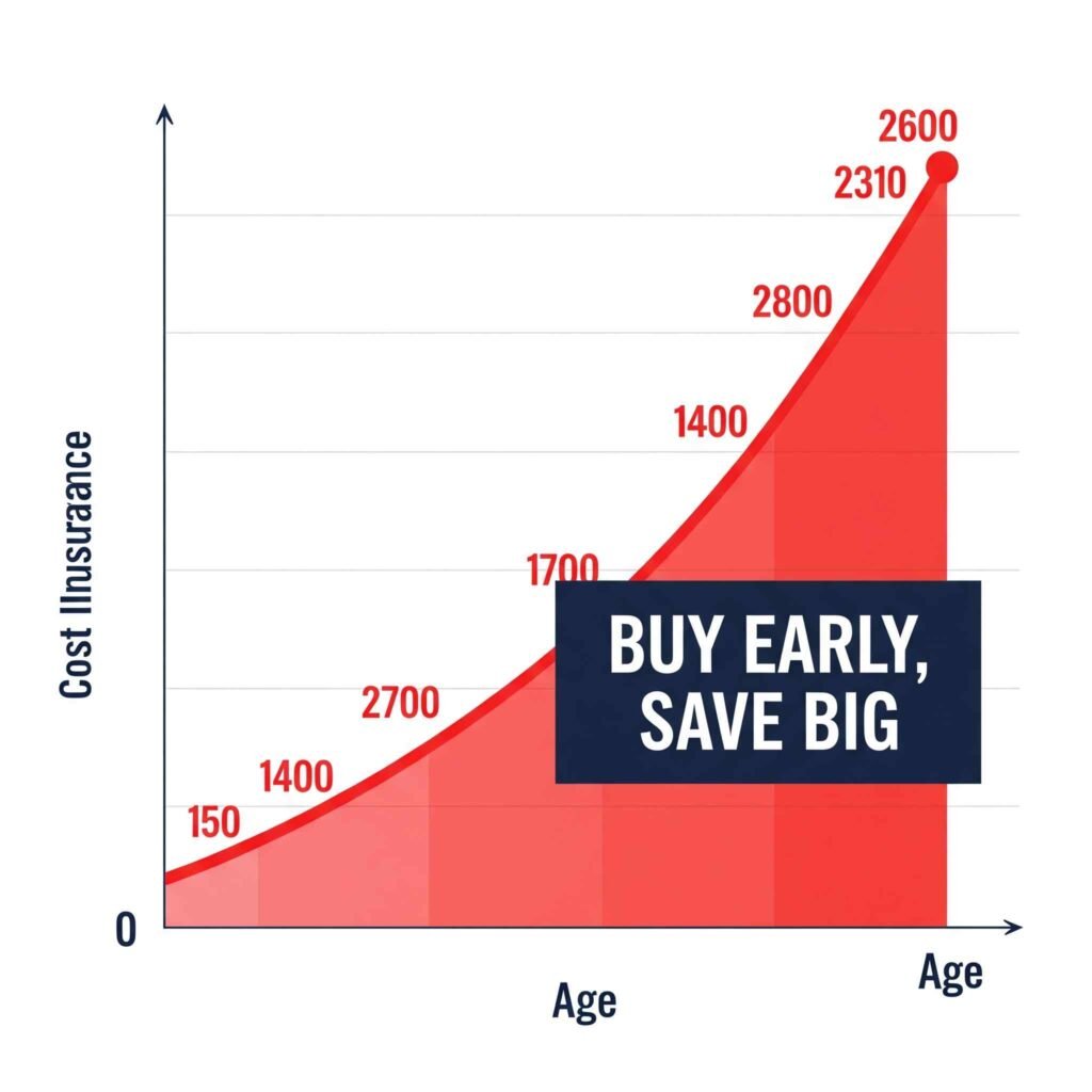 Graph showing the rising cost of life insurance with age, underscoring the urgency of securing single moms life insurance USA.