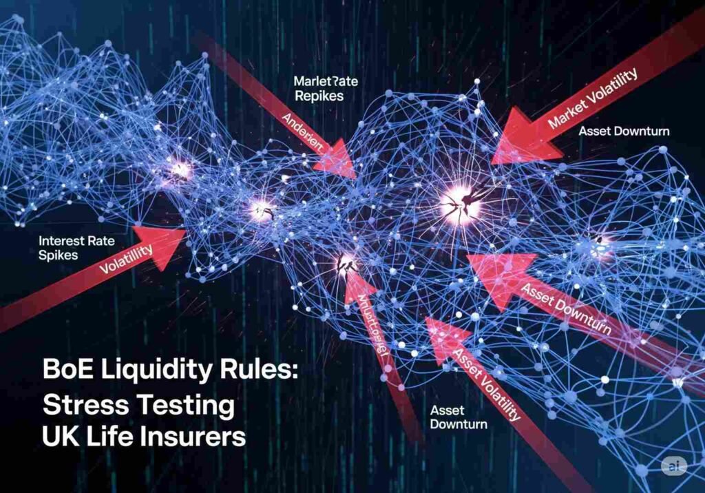 Abstract graph being tested by external forces, illustrating stress testing under the new BoE Liquidity Rules for UK life insurers.