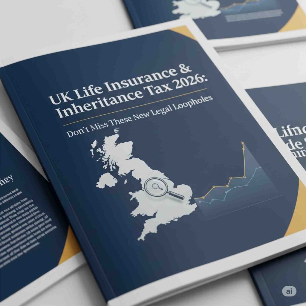 Cover page showing UK Life Insurance and Inheritance Tax 2026 guide with legal loophole highlights and a UK map graphic