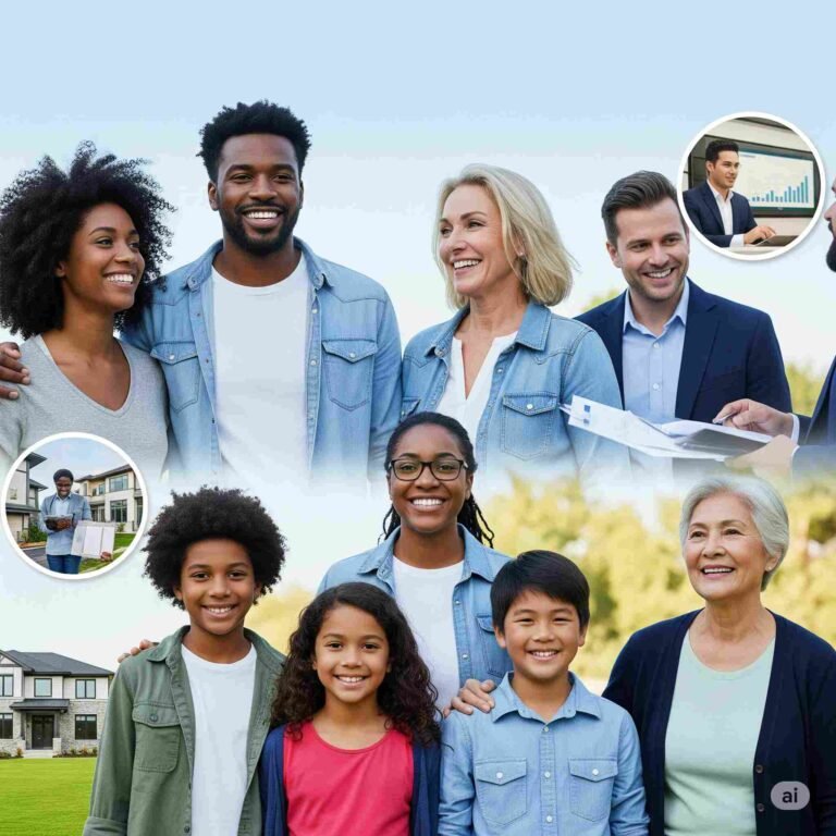 Diverse Canadian families looking secure and content, representing long-term financial stability with Permanent Life Insurance Canada.