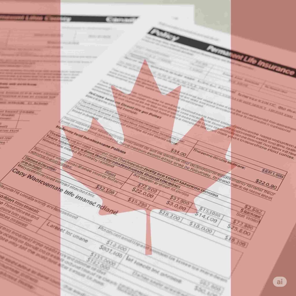 A financial document with a Canadian maple leaf watermark, symbolizing secure Permanent Life Insurance Canada policies.