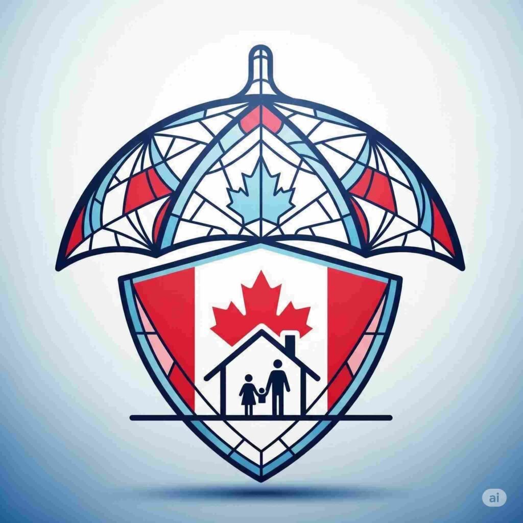 An abstract shield protecting a family, representing the security of Permanent Life Insurance Canada.