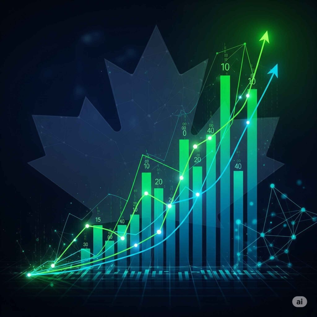 Representing growth and success driven by Digital Transformation Canada in the financial sector.