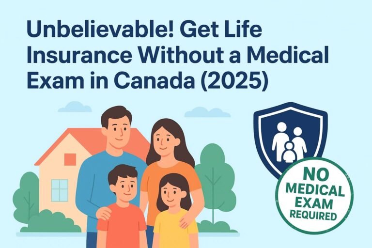 Canadian family with text about life insurance without medical exam, 2025."