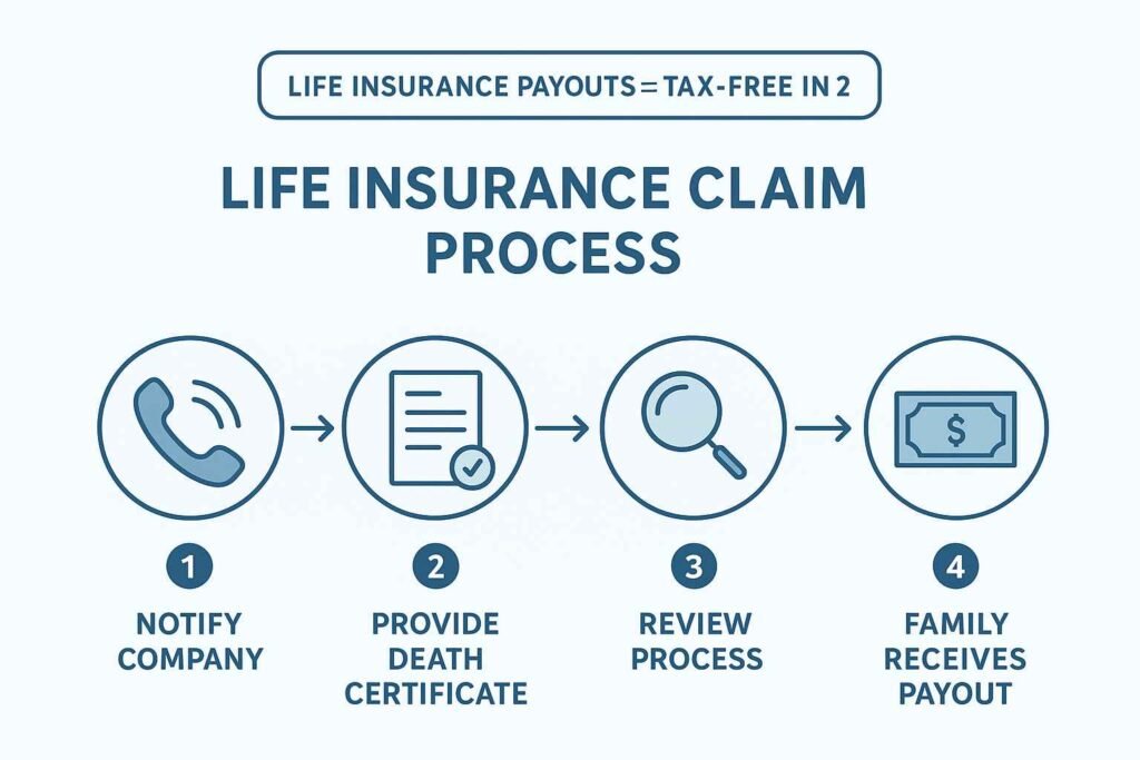 "Step-by-step Ozempic life insurance claim process infographic, showing tax-free payouts."