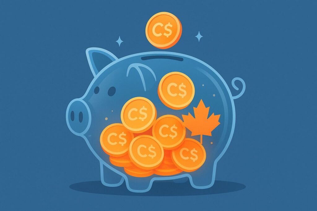 Whole and Universal Life Insurance Canada 2025 savings growth with piggy bank and Canadian dollar coins.