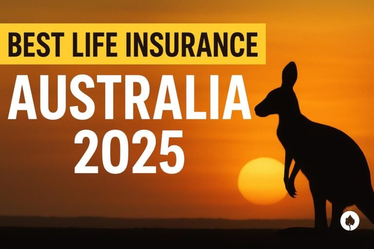 "Best Life Insurance Australia 2025 guide thumbnail with kangaroo silhouette at sunset"