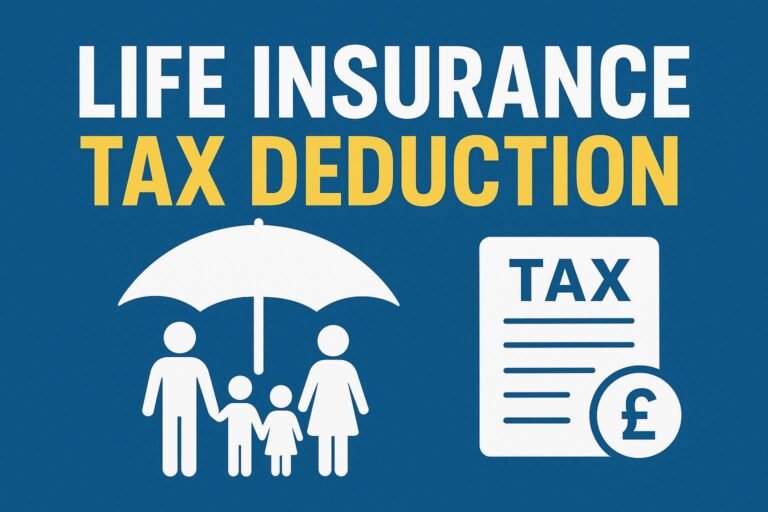 "Life insurance tax deduction UK thumbnail with family under umbrella and tax document"